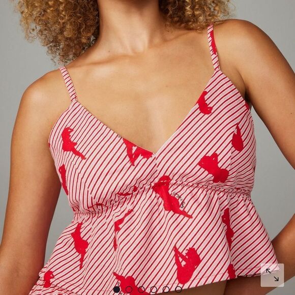 Savage X Fenty Night Star Chaser Flannel Sleep Cami Wht Pearl Candy Cane Girlz S - Picture 1 of 7